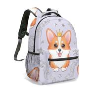 Dreamy Corgi Print Backpack 16 Inch Whimsical Cartoon Moon Stars Night Sky Illustration Travel Daypack for Women Men (02)