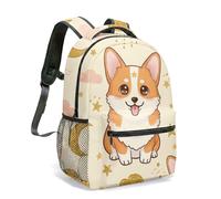 Dreamy Corgi Print Backpack 16 Inch Whimsical Cartoon Moon Stars Night Sky Illustration Travel Daypack for Women Men (01)