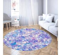 Dreamy Crystal Round Area Rug Purple Blue Iridescent Ice Gem Print Carpet Throw Rug Soft Washable Non Slip Low Pile for Girls Bedroom 80cm