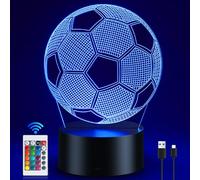 Dreamy Cubby Soccer Kids Night Light, 3D Football Optical Illusion Lamp Timer & Remote Control with 16 Color Changing Great Bedroom Decoration for Sports Fan Toddler Men Friends