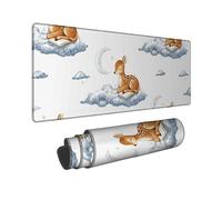 Dreamy Deer Large Mouse Pad, Cute Fawn with Clouds Stitched Edge Mousepad, Rubber Non-Slip Washable Mouse Pad for Kid's Room, Home and Office, Gaming or Work 16x36 Inch