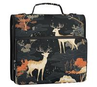 Dreamy Deer Ukiyo-e Style 3 Rings School Zipper Binder with Shoulder Strap & Handle Multi-Pocket Portable Portfolio Suitable for Middle School Carpeta del organizador