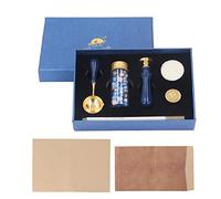 Dreamy Exquisite Pattern Sealing Wax Stamp Kit, DIY Replacement Sealing Wax Letter Kit with Wax Beads, Vintage Envelope Letterhead and Gift Box for Craft Adhesives, Wooden Handle a