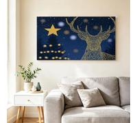 Dreamy Fairy Tale Extra Large Framed Canvas Wall Art Christmas Tree Star Elk Night Sky Picture Canvas Poster Print Artwork, Modern Wall Decor for Spacious Living Room & Lounge - 120L x 80W CM