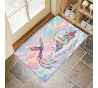 Dreamy Fairy Tale Fantasy Scenery Doormats Inside Washable Non-slip 40x60cm Phoenix Rainbow Castle Door Mat, Dirt Resist Entrance Mat Rug Low Profile Floor Mat for Front Door Kitchen Bathroom,