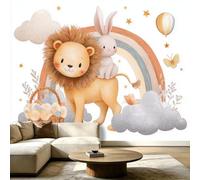 Dreamy Fairy Tale Mural Wallpaper 150 x 105 cm (WxH), Lion Rabbit Rainbow Photo Wallpaper, Wall Mural Sticker for Bedroom Living Room Hallway Sofa Backdrop Wall Decor