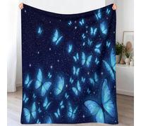 Dreamy Fine Warm Blanket, Starry Sky Butterfly Printed Design Soft Flannel Quilts, Dark Blue Blankets Throws for Couch Chair Sofa Bed Dorm Bedroom Home Gift Birthday, 150 x 200 cm