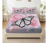 Dreamy Fitted Sheet Small Double Bed Sheet, Insects Butterfly Abstract Watercolor Printed Microfiber Fitted Sheet Bedding Bed Linen 120 x 200 cm for Kids Boys Girls