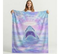Dreamy Fleece Throw Blanket, Purple Blue Elegant Sky Shark Decor Nap Blankets Gift Sofa Bed Couch Chair or Dorm Throws 59in × 59in (150cm × 150cm)
