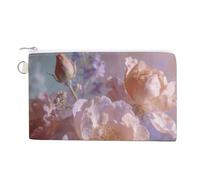 Dreamy Floral Pattern Coin Purse Mini Change Wallet Portable Change Purse Cute Canvas Coin Wallet Bag with Zipper for Men & Women