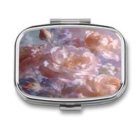 Dreamy Floral Pattern Pill Case 2 Compartment Small Pill Box Metal Portable Medicine Box Mini Medication Organizer Storage Travel Organizer for Pocket Purse
