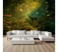 Dreamy Forest Silk Fabric Wall Mural, 350x256 cm Murals, Jungle Wild Fungus Mushroom Mural Wallpaper, Deer Butterfly Wild Animal Self-Adhesive Wall Sticker Decoration for Living Room Bedroom