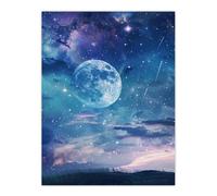 Dreamy Full Moon Star Night Sky Surreal Starscape Wall Art Print Artery8 Blue W24 inch x H32 inch