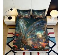 Dreamy Galaxy 3D Printed Fitted Sheet Microfiber Deep Pocket Non-Slip Bedroom Bedding Set Star Mattress Fitted Cover Washable 120x200x25cm