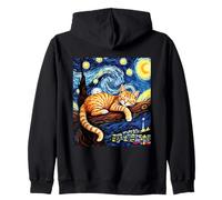 Dreamy Ginger Cat Tree Branch Sleeping Van Gogh Starry Night Zip Hoodie