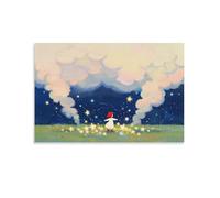 Dreamy Girl in Stars Poster - Magical Night Sky Canvas Wall Art Fantasy Artwork for Bedroom Living Room Printed Canvas for Dreamers Gift 08x12inch(20x30cm) Unframed