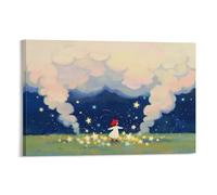 Dreamy Girl in Stars Poster - Magical Night Sky Canvas Wall Art Fantasy Artwork for Bedroom Living Room Printed Canvas for Dreamers Gift 12x18inch(30x45cm) Framed