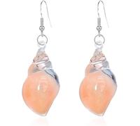 Dreamy Glow Seashell Earrings, Colorful Glow-in-the-Dark Conch Dangle, Ocean-Inspired Boho Vintage Earrings, Summer Beach Vacation, Jewelry Gifts for Women (Orange)