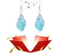 Dreamy Glow Seashell Earrings, Colorful Glow-in-the-Dark Seashell Earrings, Vintage Conch Ear Dangle, Women Boho Accessory Colorful Resin Ear Dangle Gifts (Blue)
