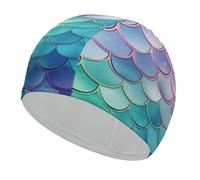 Dreamy Gradient Scales Swim Cap - Waterproof Swimming Cap with Long Hair, Unisex Adult Swim Hat for Pool/Surfing