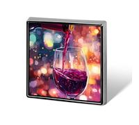 Dreamy Grape Red Wine Glass Badge Pin Brooch Square Shape Button Aluminum Decor for Backpacks Hats 0.7 Inch