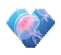 Dreamy Jellyfish Print Building Block Puzzle Heart Shaped Personalized Photo Building Blocks Puzzles Family Keepsake Diy Romantic Home Decor Anniversary Birthday Gifts For Her, Him, Lovers, Couples