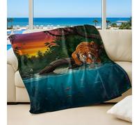 Dreamy Jungle Tiger Flannel Blanket, Soft Printed Bed Accessories for Kids and Adults, Cozy Throw for Sofa (02,100x150cm)