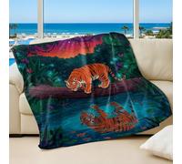 Dreamy Jungle Tiger Flannel Blanket, Soft Printed Bed Accessories for Kids and Adults, Cozy Throw for Sofa (03,150x200cm)