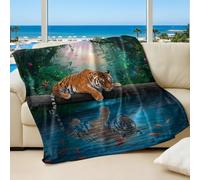Dreamy Jungle Tiger Flannel Blanket, Soft Printed Bed Accessories for Kids and Adults, Cozy Throw for Sofa (04,100x150cm)