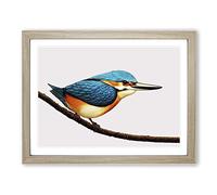 Dreamy Kingfisher Bird Framed Wall Art Print A2 Oak
