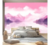 Dreamy Landscape Wallpaper for Living Room Peel and Stick 350 x 256 cm Wallpaper Self Adhesive Removable Wall Mural for Walls, Pink Mountains Woods Lakes Wall Sticker for Bedroom Kids Bedroom Decor
