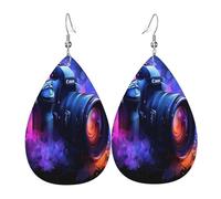 Dreamy lens Women's Teardrop Leather Earrings - Lightweight PVC Dangle Earrings, 925 Silver Hooks, Double-Sided Prints | Hypoallergenic Gift