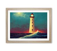 Dreamy Lighthouse Framed Print | A2 Oak Framed Wall Art | Ready to Hang | Modern Cityscape Picture | Living Room Bedroom Lounge Office