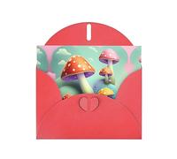 Dreamy Little Mushroom Print Blank Note Card, All Occasion Holidays Greeting Card Red