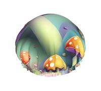 Dreamy Little Mushroom Women's shower cap, waterproof, reusable, with washable elastic cord, suitable for long hair and braids, ideal for showering.