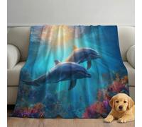 Dreamy Microfiber Throw Blanket Ultra Soft Blue Elegant Underwater World Dolphin Cozy Warm Lightweight Decorative Blanket Flannel Blanket All Season for Home Couch Bed 59in × 71in (150cm × 180cm)