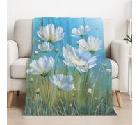 Dreamy Microfiber Throw Blanket Ultra Soft White Green Simple Elegant Flower Cozy Warm Lightweight Decorative Blanket Flannel Blanket All Season for Home Couch Bed 59in × 71in (150cm × 180cm)