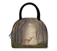 Dreamy Misty Fallow Deer Reusable Lunch Tote Bag with Front Pocket Zipper Closure Insulated Thermal Cooler Container Bag for Man Women Work Picnic Travel Beach Fishing