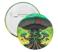 Dreamy Mushrooms And Tree Badge Metal Round Pins, Lightweight Brooch for Backpack, Fashion Button Pins Badge for Shirts, Jackets, Shawl Coat, Unisex, 5PCS, Tinplate, metal round pins