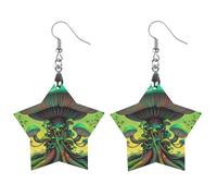 Dreamy Mushrooms And Tree Wooden Earrings for Women, Vintage Elegant Wood Jewelry, Lightweight Earrings for Wedding, Party, Everyday Jewelry Gift, Star, Wood, wood