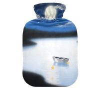 Dreamy Night Moon River Boat hot-Water Bottle with Soft Cover, 1L Warmer Bag for Hot and Cold Therapies