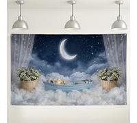 Dreamy Night Sky Backdrop, Starry Cloud Pattern Blue Decorations, Indoor/Outdoor Photography Background for Events, Cozy Winter Party Supplies 71x43 Inch