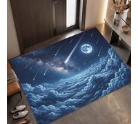 Dreamy Night Sky Door Mat for Indoor with TPR Non-Slip Backing, 40 x 60 cm, Midnight Blue | Meteor Moon Sea Of Clouds Washable Doormats, Dirt Trapping, Low-Profile Entrance Rug for Hallways, Balcony