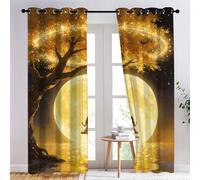 Dreamy Night View Eyelet Curtains, Swing under the moon Thermal Insulated Drapes, ancient trees Living Room Blackout Curtains,Digital illustration Print Bedroom Window Drapes W132 x L183cm 2 Panels
