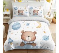 Dreamy, Outer Space, Cartoon, Sweet Duvet Cover Set Soft Breathable Teddy bears, moon, rockets Bedding Set Super Soft With Pillowcases Durable & Easy Care Kids & Teens Bedroom Decor