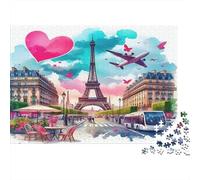 Dreamy Paris Night View And World Landmarks Jigsaw Puzzles Puzzles for Adults Kids. 1000 Pieces Whimsical Challenge Toy Educational Game Home Decoration for Educational Games Gifts 52x38cm/1000pcs