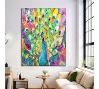Dreamy Peacock Canvas Painting, Watercolor Animals Wall Art, 28X39In - Green And Yellow, Unframed, Poster Canvas Painting - Living Room Bedroom Kitchen Office Dining Room Decorative