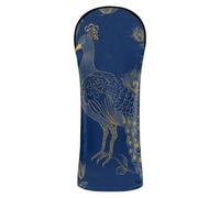 Dreamy Peacock Gold Blue Head Covers for Golf Clubs Premium Leather Headcovers with Interchangeable No. Tags for Woods and Driver Hybrid
