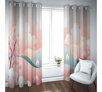 Dreamy Pink Cherry Blossom Blackout Curtains for Bedroom Minimalist Abstract Nature Window Drapes Thermal Insulated Polyester Fabric 2 Panels (each W52xL54in)