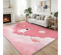 Dreamy Pink Clouds Space Astronaut Area Rugs 80 x 150 cm, Machine Washable Rug Cartoon Carpet Non-Shedding Soft Living Room Carpets Anti Slip Floor Mat Large for Hallway Bedroom Kitchen Office